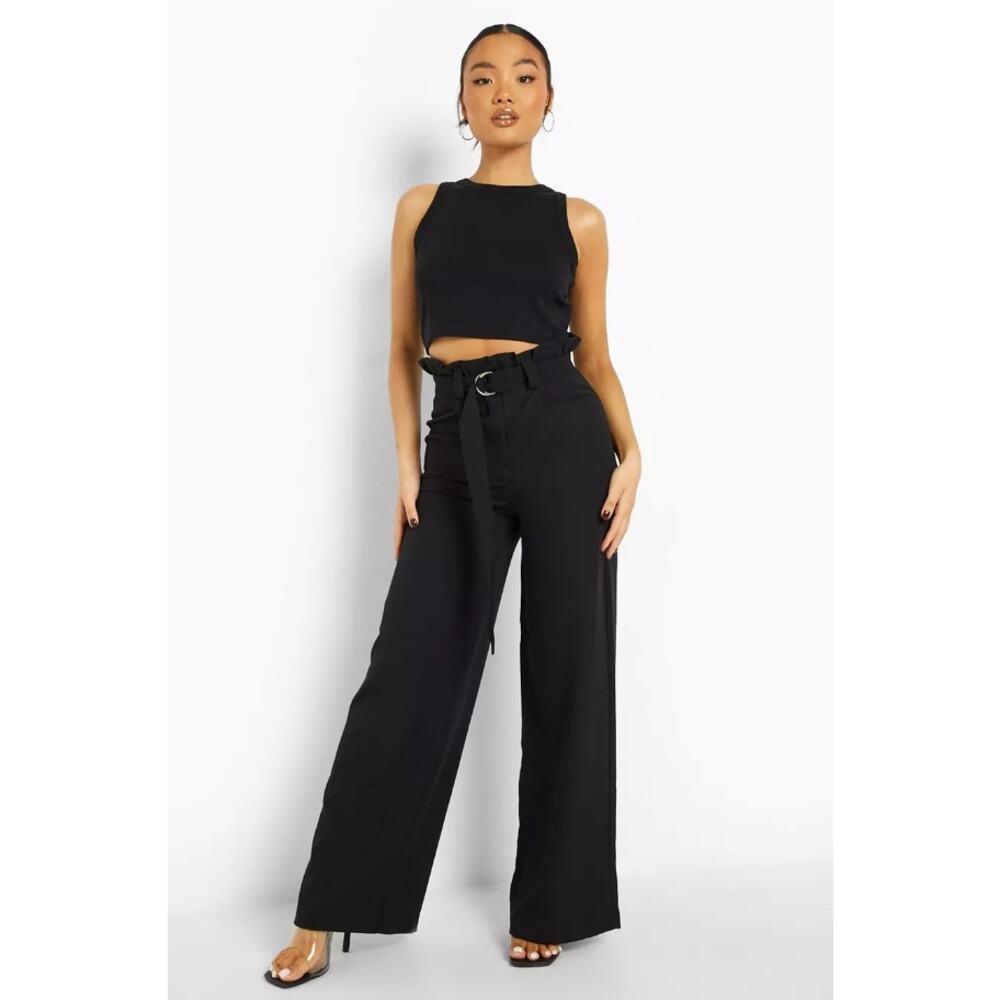 $325 Lamarque Black Paper Bag Wide Leg Pants - 4